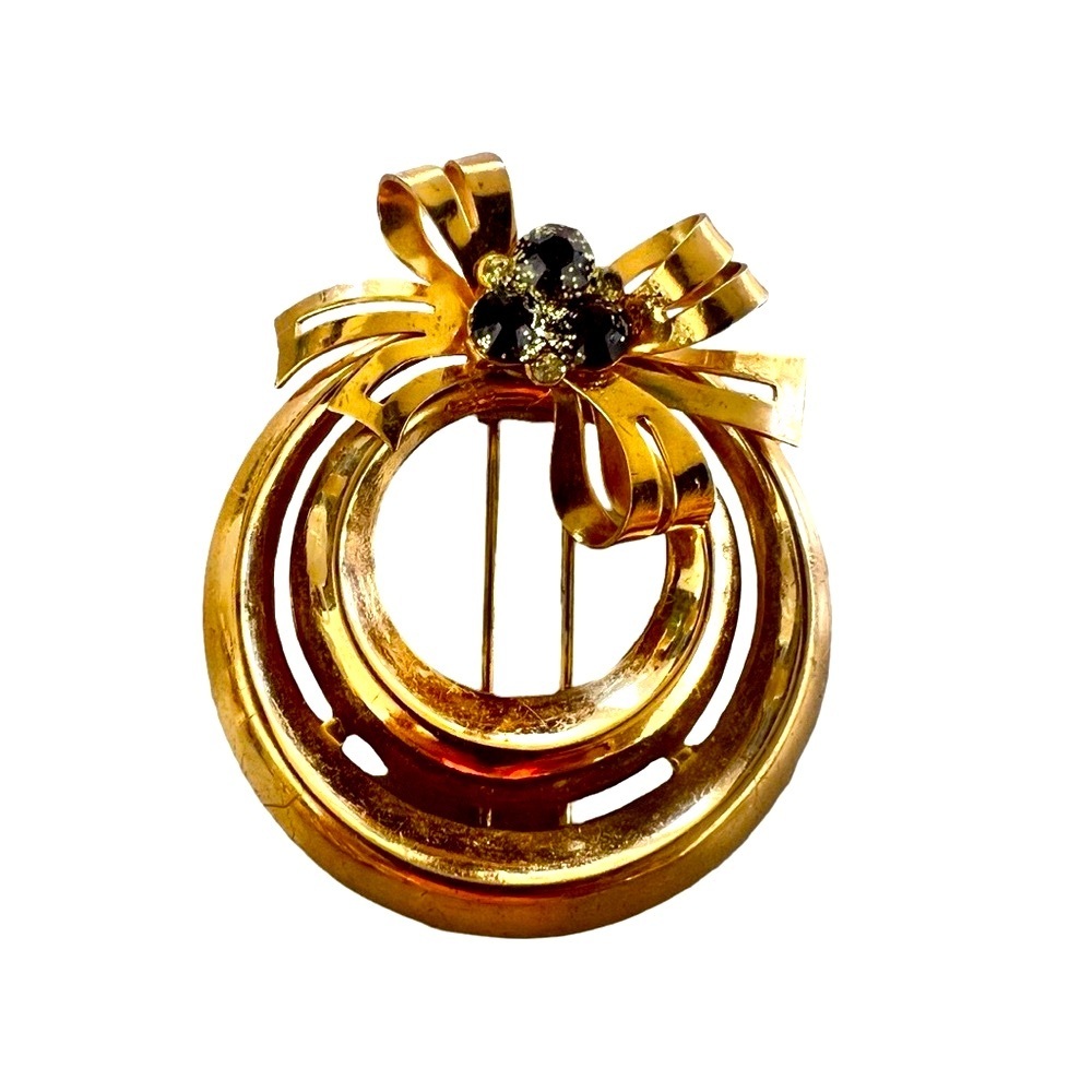 CORO Gold Bow Brooch with Stones